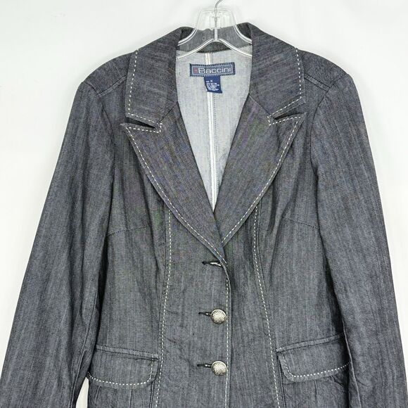 Denim Jacket BACCINI Womens Long Sleeve Buttoned Black Size M - Picture 5 of 16
